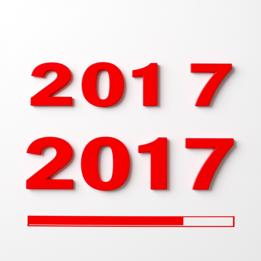 Create a clean, high-resolution graphic of the year "2017" in bold red font on a white background with a loading bar underneath it, using a DSLR camera with a 50mm lens at f/2.8, shutter speed 1/100s, ISO 100 for sharp detail and vibrant colors, top-down view, minimalistic style.