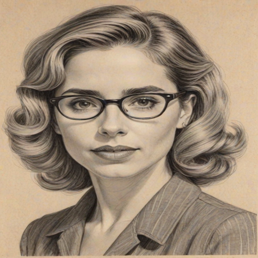 Enchanting Kerry Butler, pencil sketch, portrait of Fetching woman 1943s in glasses, hair style beatnik, outline, clear lines, fine lines, 8k