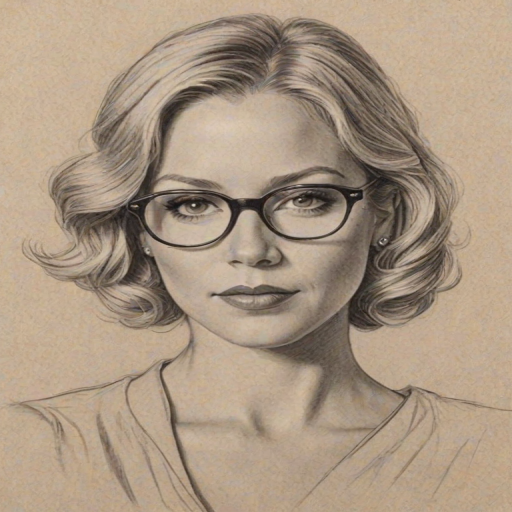 Magnificent Christina Applegate, pencil sketch, portrait of Splendid woman 1930s in glasses, hair style beatnik, outline, clear lines, fine lines, 8k