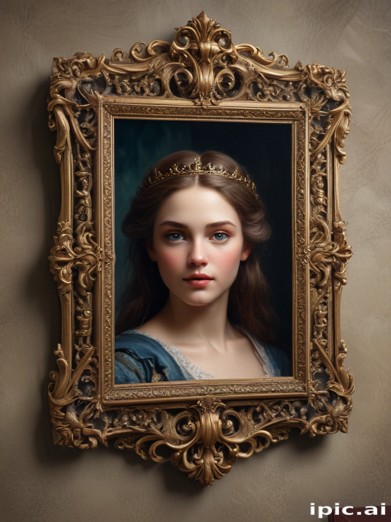 Elegant Portrait of a Young Woman in Ornate Golden Frame