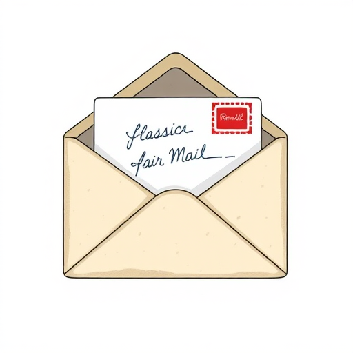 Create a high-resolution illustration of an envelope with a letter inside, featuring a classic airmail design, using a Canon EOS R5, 50mm lens, aperture f/1.8, ISO 100, over a white background for enhanced clarity and color vibrancy.