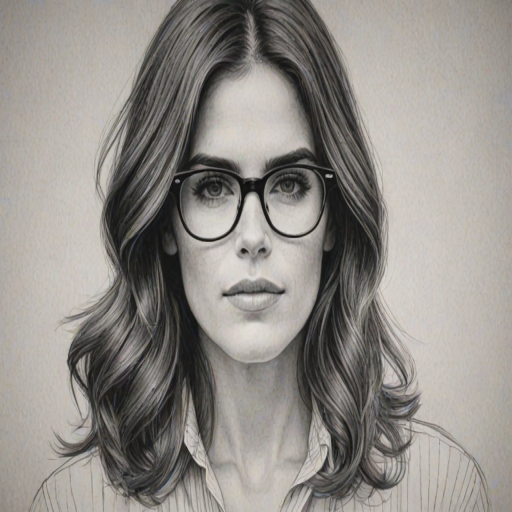 Enticing Karla Souza, pencil sketch, portrait of Enchanting woman 1967s in glasses, hair style beatnik, outline, clear lines, fine lines, 8k