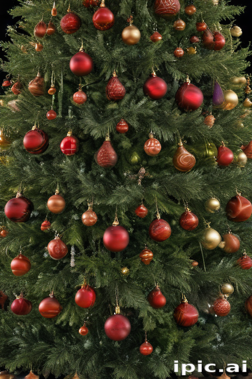 Festively Decorated Christmas Tree Adorned with Red and Gold Ornaments