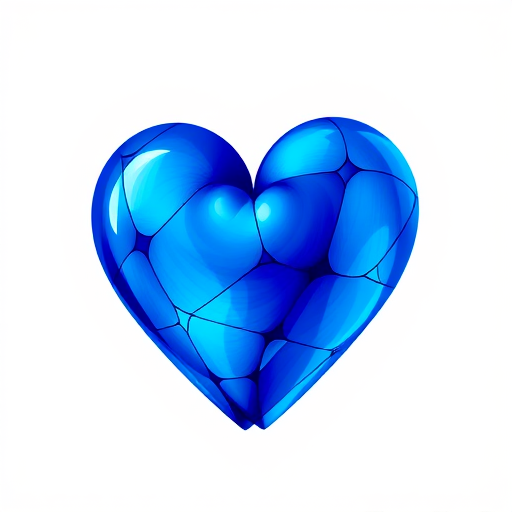 create a vibrant blue heart illustration on a white background, using a 50mm lens, f/2.8 aperture, ISO 100, shot from a top-down view in a digital art style with high resolution