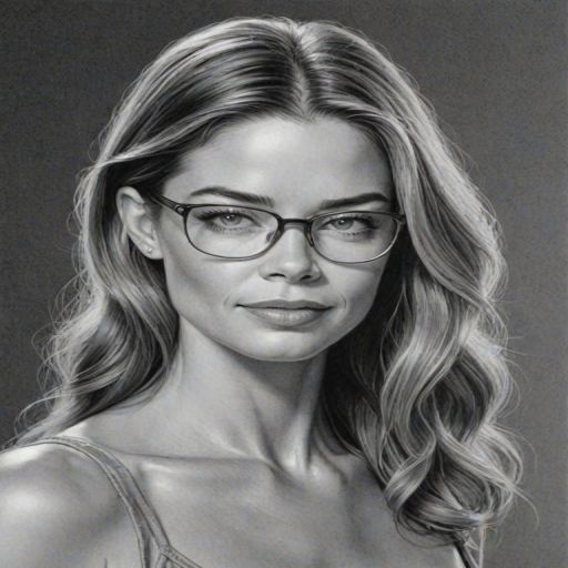 Fascinating Denise Richards, pencil sketch, portrait of Captivating woman 1926s in glasses, hair style beatnik, outline, clear lines, fine lines, 8k