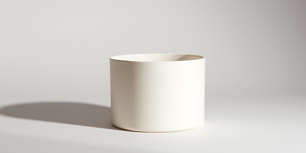 Create a high-resolution image of a cylindrical container with rounded edges, soft lighting, studio backdrop, camera settings: ISO 100, aperture f/8, shutter speed 1/60s, camera view: eye level, camera style: minimalist, camera type: DSLR.