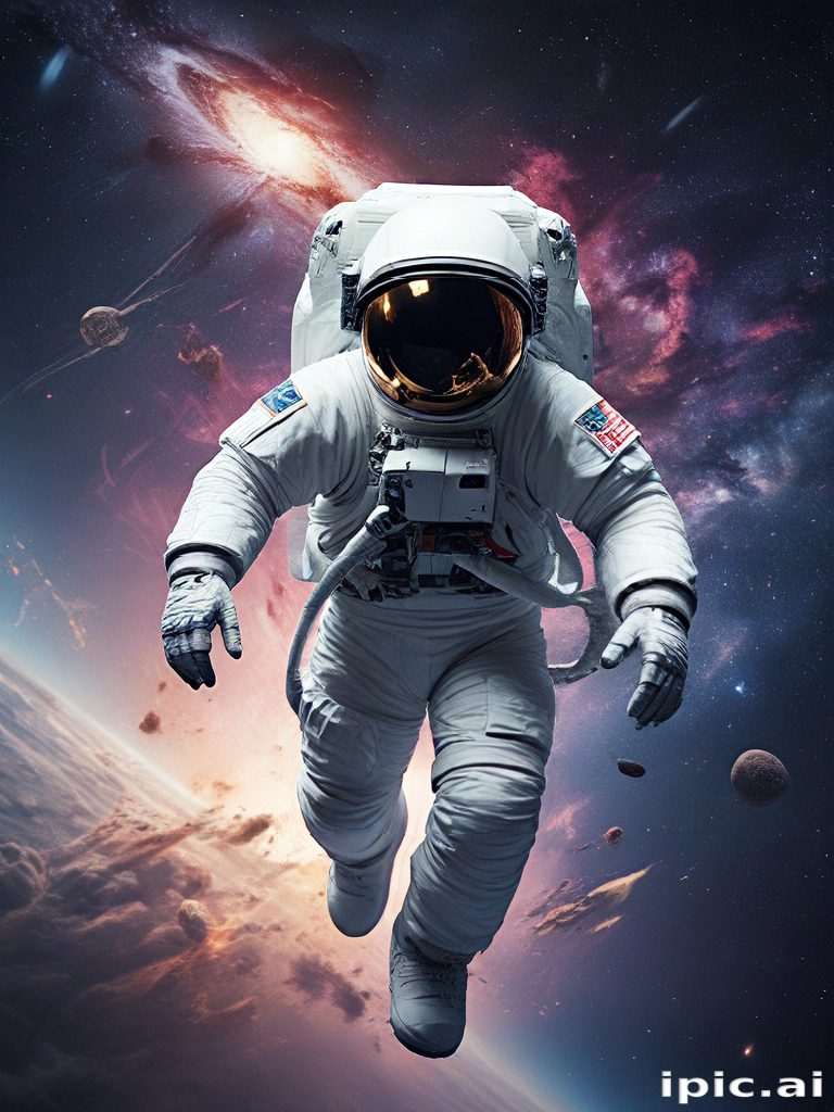 An Astronaut Exploring the Mysteries of Deep Space and Galaxies