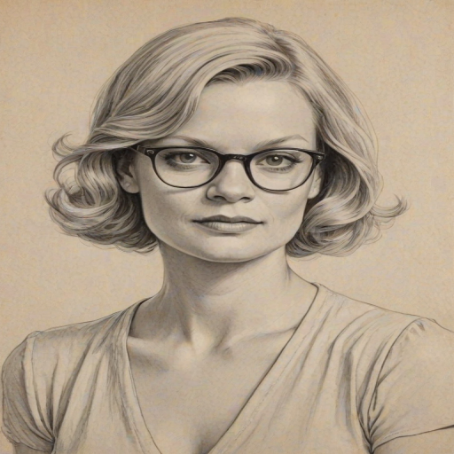 Fascinating Martha Plimpton, pencil sketch, portrait of Splendid woman 1921s in glasses, hair style beatnik, outline, clear lines, fine lines, 8k