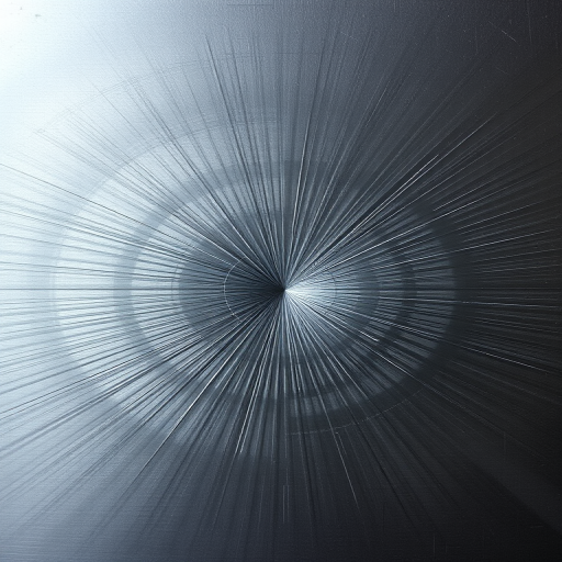 Create a high-resolution abstract image of a brushed metal texture with a focal point at the center, using a DSLR camera with a 50mm lens, ISO 100, aperture f/8, shutter speed 1/125s, and a soft-focus background style.