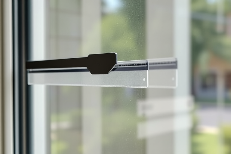 Generate a high-resolution image of a window squeegee with a sleek design, side view, using a DSLR camera with a 50mm lens, aperture f/1.8, ISO 100, and natural lighting to enhance clarity and detail.