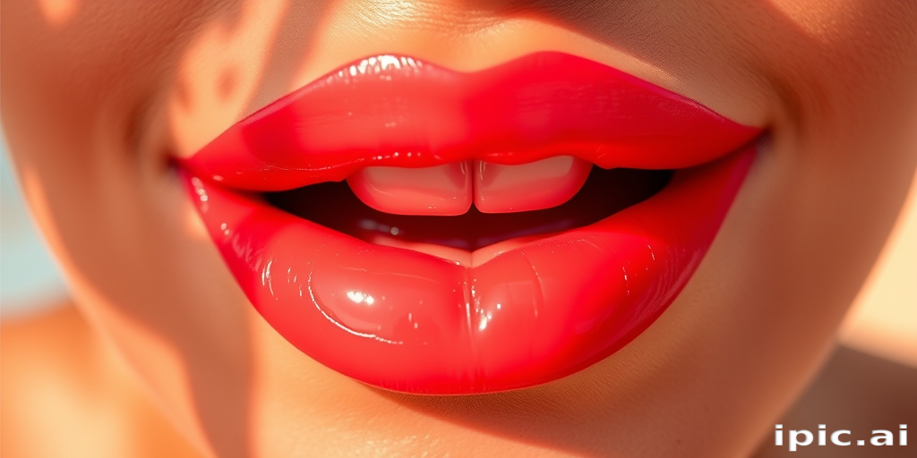 Vibrant coral-hued lips with a glossy finish shine brilliantly, capturing the essence of a tropical sunset in the "Sunset Bliss" style, featuring a subtle ombre effect that gradually transitions from deep coral to a lighter peachy tone at the center, creating a mesmerizing dimensional appearance that enhances the natural fullness of the lips while providing a fresh and youthful glow