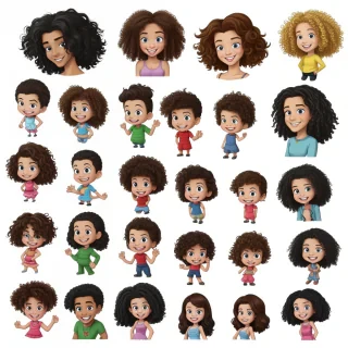 cartoon characters with curly hair
