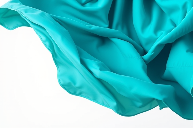 Create a vibrant illustration of a flowing turquoise cloak, captured with a DSLR camera at f/2.8 aperture, ISO 100, 50mm lens, in a studio setting with soft diffused lighting to enhance texture and color clarity.