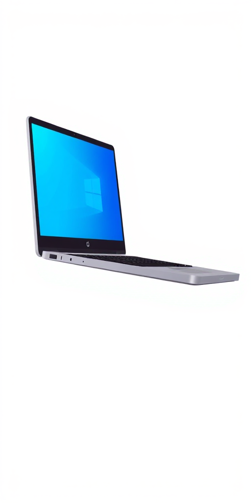 Create a high-resolution digital illustration of a laptop with a blue screen, side view, using a professional digital art style, 300 DPI, 16:9 aspect ratio, soft lighting effects, and vibrant colors.