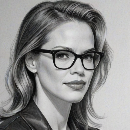 Splendid Hillary Swank, pencil sketch, portrait of Pleasing woman 1953s in glasses, hair style beatnik, outline, clear lines, fine lines, 8k