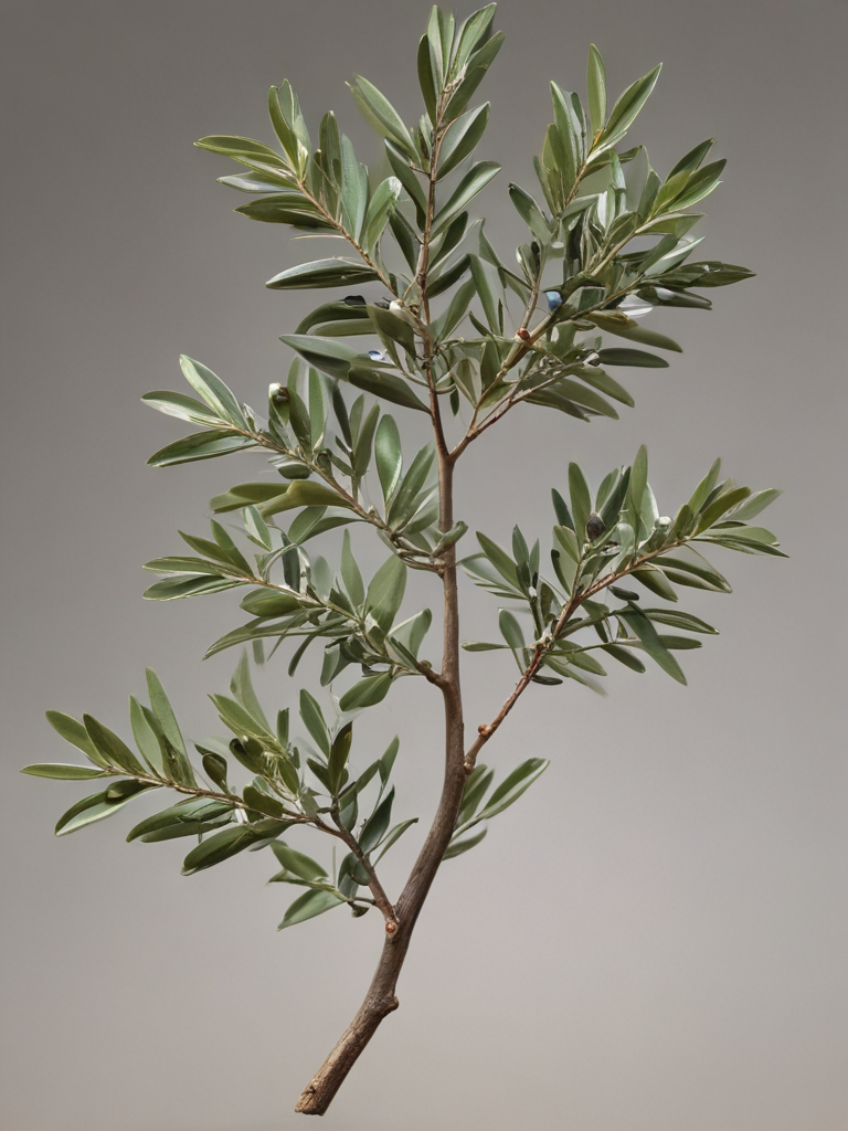 Beautiful Olive Branch with Lush Green Leaves and Ripe Olives Glowing