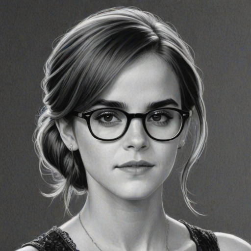 Splendid Emma Watson, pencil sketch, portrait of Alluring woman 1925s in glasses, hair style beatnik, outline, clear lines, fine lines, 8k