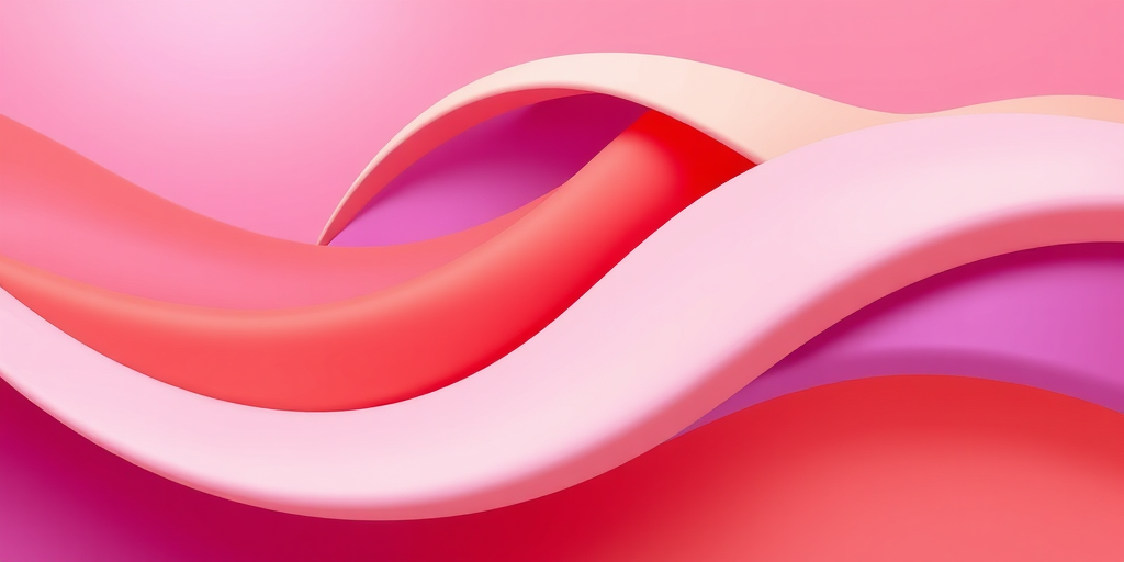 Create an abstract design featuring intertwining smooth curves in vibrant colors such as pink, orange, purple, and cream, shot with a Canon EOS R5 at f/8, ISO 100, 50mm lens, with a soft focus to enhance the gradient transitions and give a painterly effect.