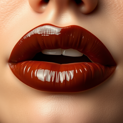 Chocolate brown lips with a glossy finish, rich and indulgent in appearance, ideal for a cozy autumn day or a coffee-themed photoshoot