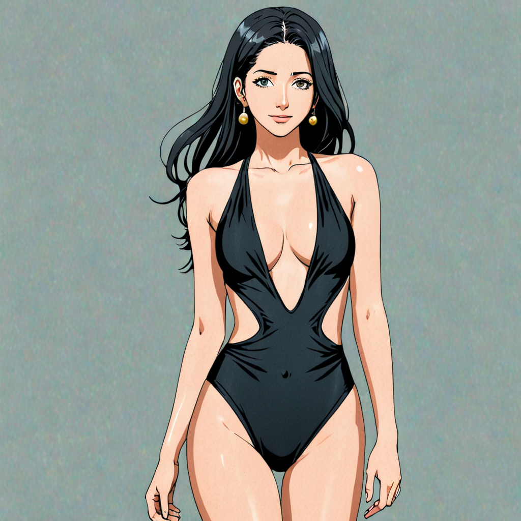 Emily Rudd, one piece swimsuit, anime art style, artistic