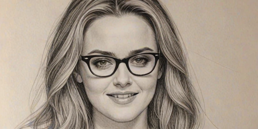 Enticing Alicia Silverstone, pencil sketch, portrait of Resplendent woman 1961s in glasses, hair style beatnik, outline, clear lines, fine lines, 8k