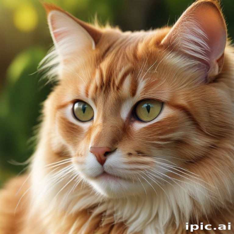 A Majestic Golden Cat with Striking Green Eyes in Nature's Embrace.