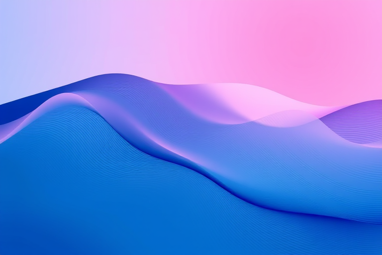 Create a smooth, flowing abstract wave with gradient colors transitioning from blue to pink, featuring intricate line patterns, captured with a Canon EOS R5 using a 50mm lens at f/1.8, ISO 100, 1/125s, shot in vibrant color mode and a high dynamic range.