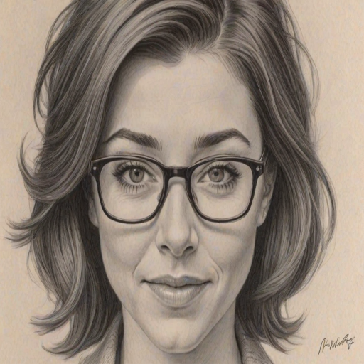 Beauteous Alyson Hannigan, pencil sketch, portrait of Lovely woman 1954s in glasses, hair style beatnik, outline, clear lines, fine lines, 8k