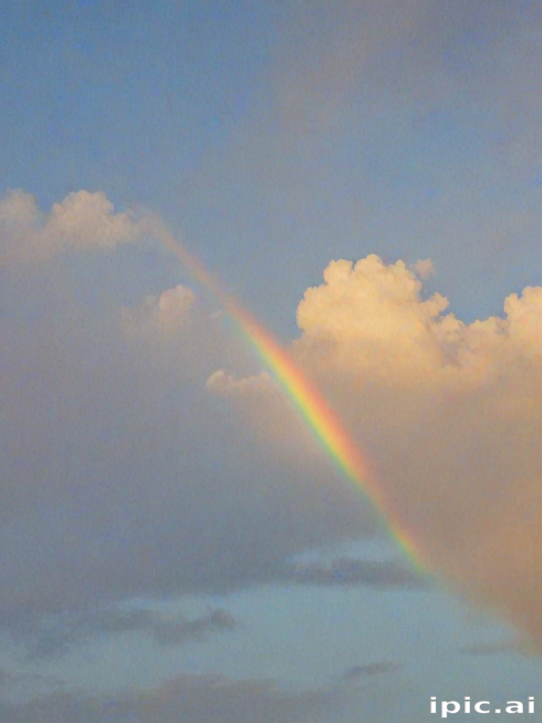 A Beautiful Rainbow Arching Across a Blue Sky with Fluffy Clouds