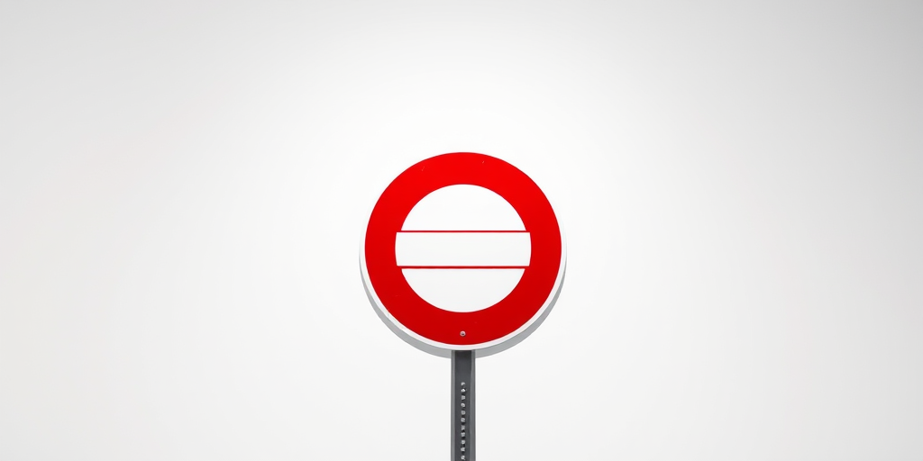 Create a vibrant red circular no entry sign against a white background, captured with a Canon EOS 5D Mark IV, 50mm lens, aperture f/2.8, ISO 100, and a focus on sharpness and clarity.