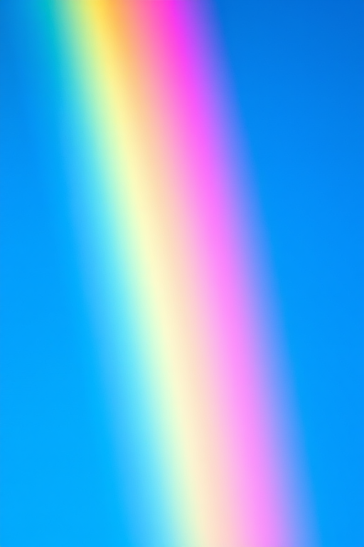 Create a vibrant and colorful rainbow with pink, yellow, and blue arcs, taken with a DSLR camera at f/5.6 aperture, ISO 100, 24mm focal length, in a bright daylight setting, with a shallow depth of field for enhanced clarity and color saturation.