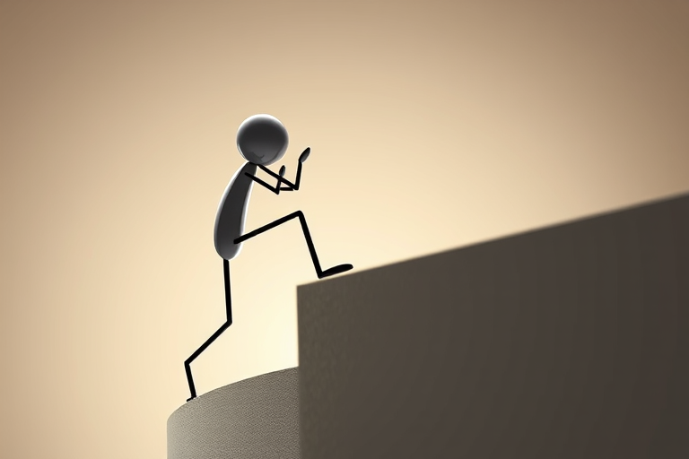 a 3D illustration of two stick figure characters, one climbing on the other's shoulders to reach over a wall, captured with a DSLR camera at f/8 aperture, 50mm lens, angled view for dynamic perspective, soft diffused lighting for even highlights and shadows