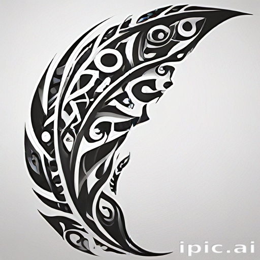 Intricate Black and White Feather Design with Abstract Patterns and Shapes