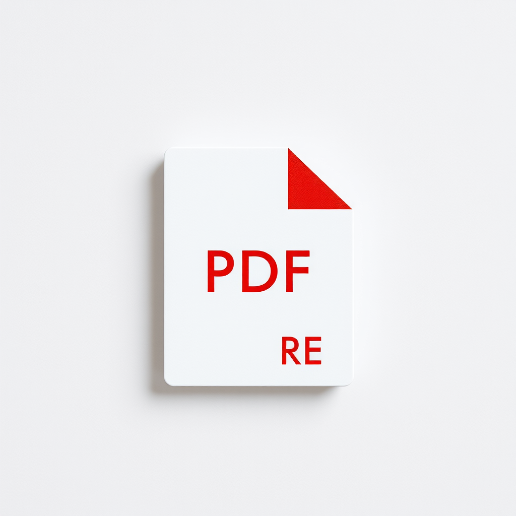 Create an image of a PDF file icon on a neutral background, using a DSLR camera with a 50mm lens, aperture set to f/1.8 for a shallow depth of field, ISO 100, and a shutter speed of 1/250s, top-down view for a clean and minimalistic look.
