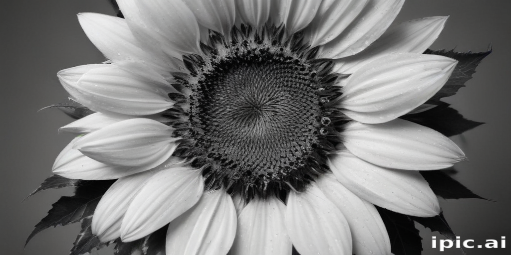 Stunning Black and White Close-Up of a Radiant Sunflower Blossom
