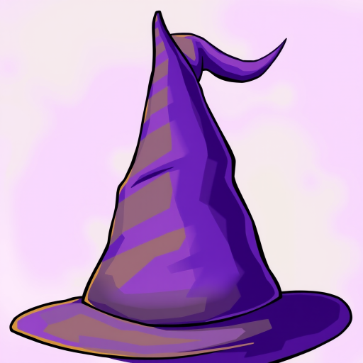 Create a vibrant illustration of a purple witch's hat with bold stripes, using a digital art style, a 50mm lens, f/2.8 aperture, and a soft focus background for depth.