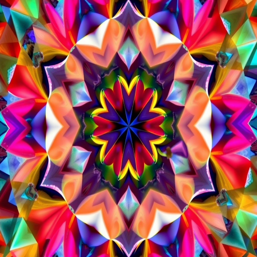 Generate a high-resolution image of an abstract geometric pattern with vibrant colors, using a DSLR camera at 24mm focal length, aperture f/2.8, ISO 100, in natural light, with a wide-angle view to enhance detail and clarity.