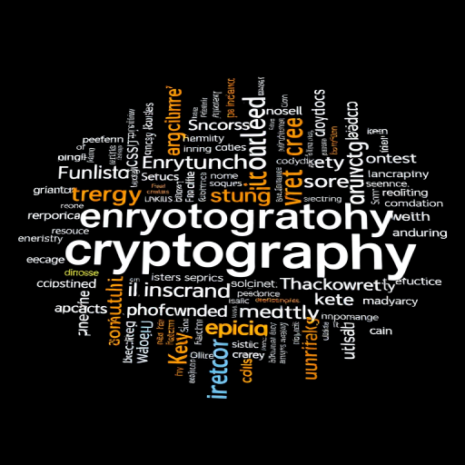 Create a high-resolution word cloud image featuring terms related to cryptography, emphasizing "key," "encryption," and "security," captured with a Canon EOS 5D Mark IV, 50mm lens, f/1.8 aperture, ISO 100, in soft natural light for enhanced clarity and depth.