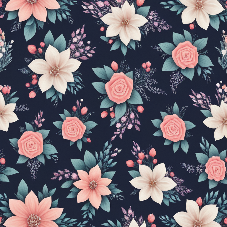 Elegant Floral Pattern Featuring Roses and Blossoms on Dark Background