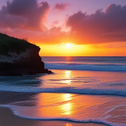Beautiful Sunset Over Calm Ocean Waves with Vibrant Sky Colors