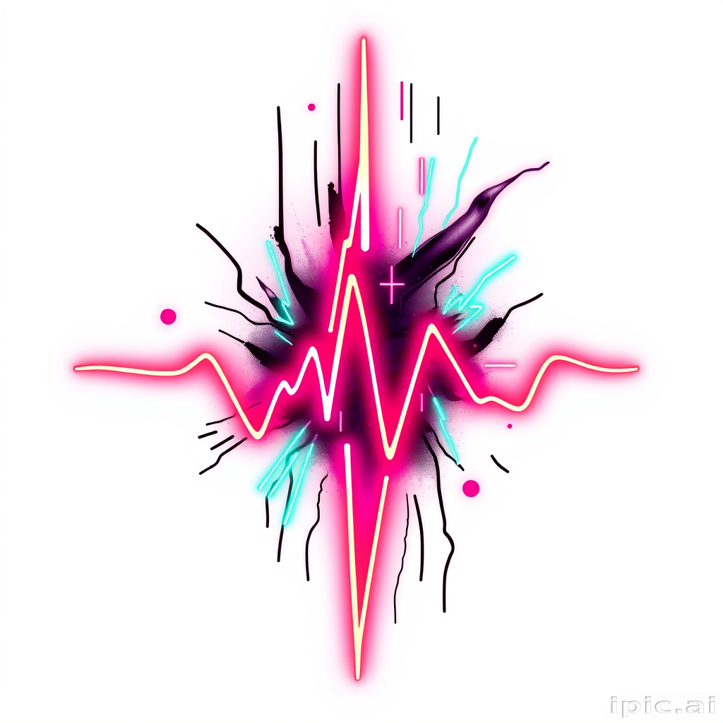 Neon-inspired "Electric Pulse" tattoo design featuring vibrant glowing lines and abstract shapes mimicking the look of illuminated signage with a cyberpunk aesthetic ideal for bold and modern tattoo enthusiasts