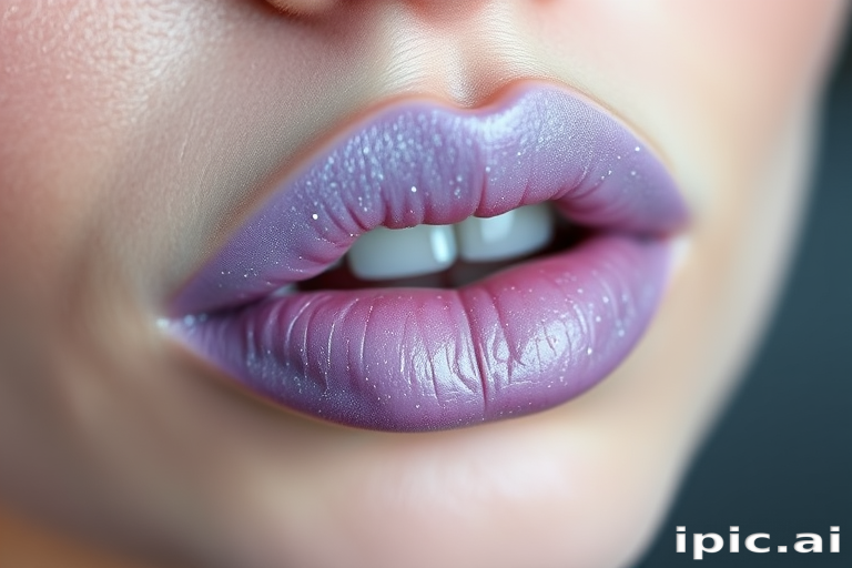 Frosted lavender lipstick called "Moonlit Whisper," combining a cool-toned base with fine silver sparkles for an ethereal look