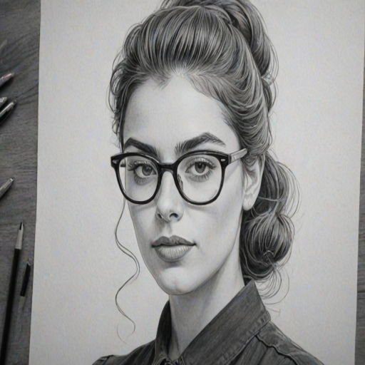 Gorgeous Lorenza Izzo, pencil sketch, portrait of Attractive woman 1952s in glasses, hair style beatnik, outline, clear lines, fine lines, 8k