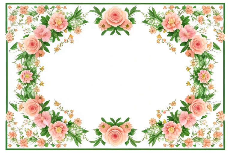 Elegant Floral Frame with Soft Pink Roses and Delicate Green Foliage