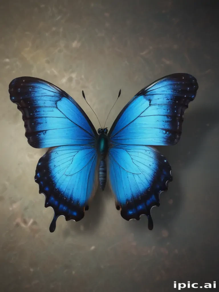 Stunning Blue Butterfly Spreading Its Wings Against an Elegant Background.