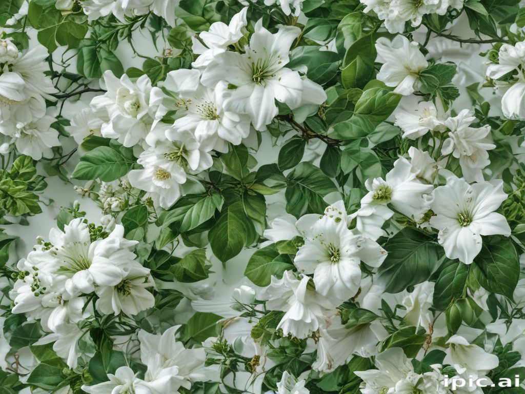 Beautiful Arrangement of White Flowers and Lush Green Leaves in Nature