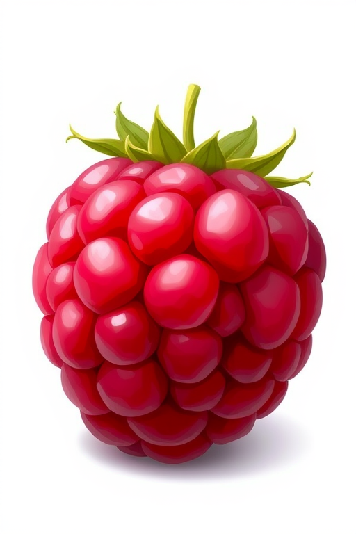 Create a digital illustration of a ripe raspberry with a focus on its textured surface and vivid red color, keeping a realistic yet slightly stylized look.