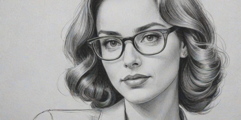 Sublime Jordana Spiro, pencil sketch, portrait of Sublime woman 1947s in glasses, hair style beatnik, outline, clear lines, fine lines, 8k