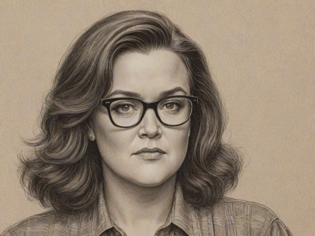 Gorgeous Rosie O'Donnell, pencil sketch, portrait of Fascinating woman 1925s in glasses, hair style beatnik, outline, clear lines, fine lines, 8k
