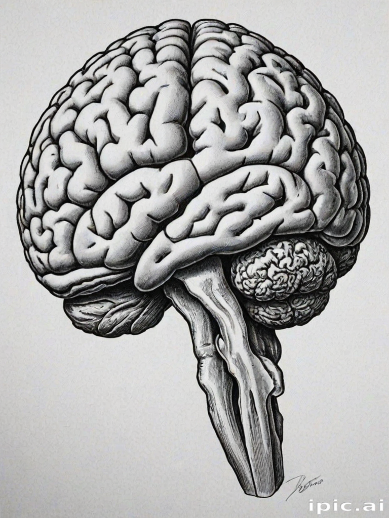 Intricate Illustration of a Human Brain Showcasing Detailed Anatomical ...
